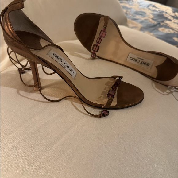 Jimmy Choo Bronze Lace-Up Heels - Picture 3 of 4